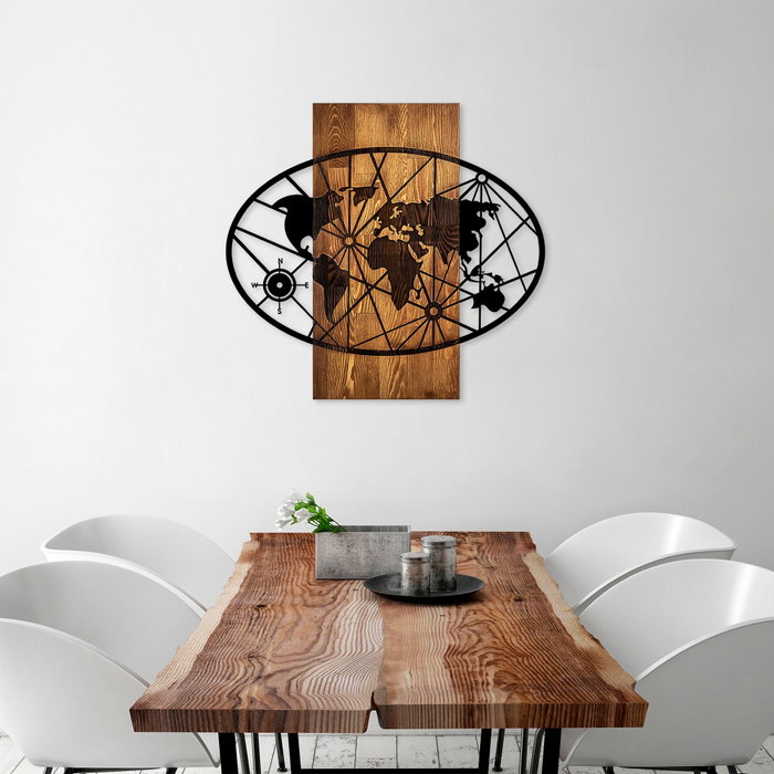 Wallity World Map 4-M Escultura de Pared en Nogal y Negro